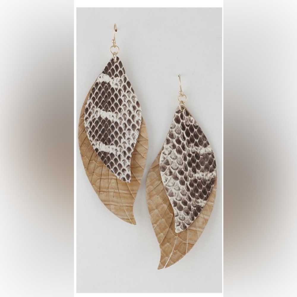 Double Leather Animal Print Earrings, NWT, Boutique overstock